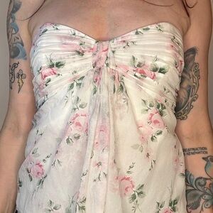 Vintage Betsey Johnson strapless, silk chiffon floral top
